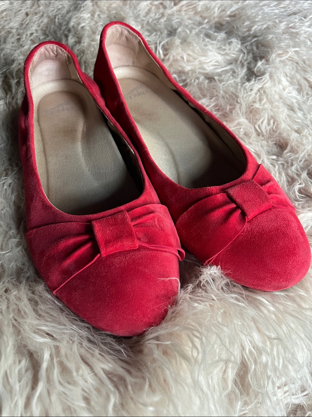 Dansko Red Suede Bow Flats